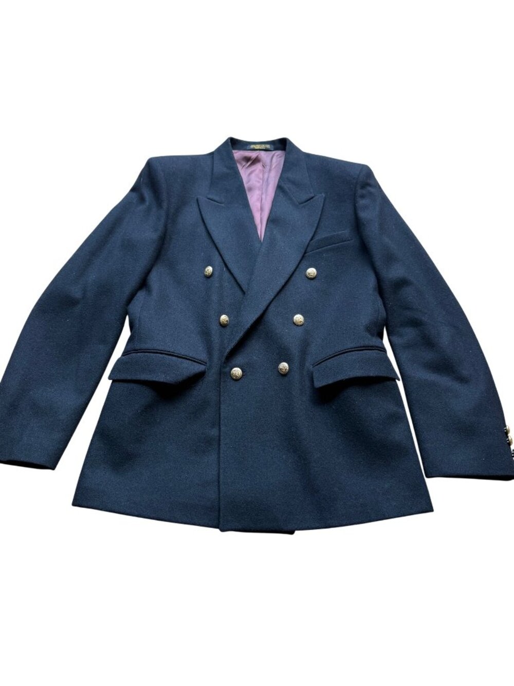 Vintage Nordstrom Size M Black Wool Double-Breasted Gold Buttons Blazer Jacket